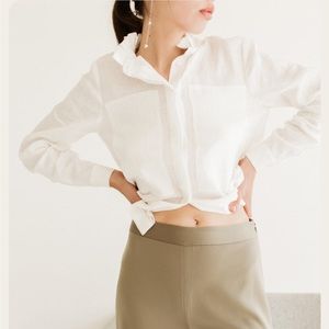 Just Female Isabella Ruffle Linen White Button Down Blouse